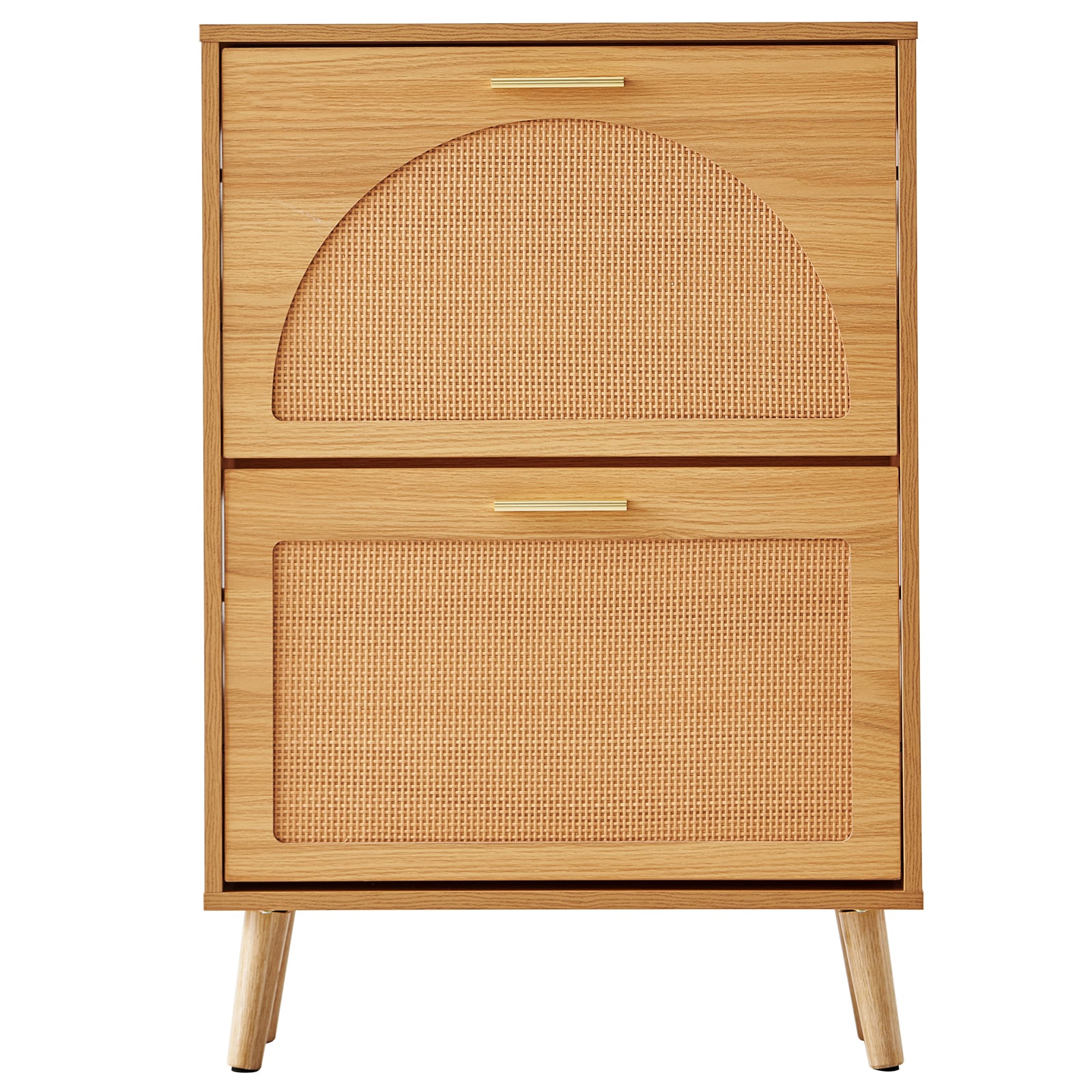 Shoe Cabinet With 2 Flip Drawers, Shoe Storage Cabinet For Entryway, Free Standing Shoe Storage Organizer With Rattan Doors For Heels, Boots, Slippers In Hallway, Living Room_maomaolike.com
